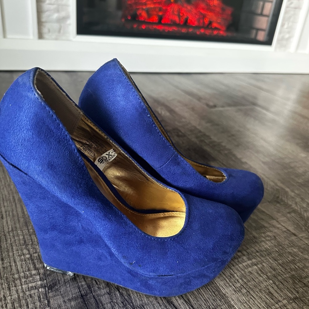 Mossimo Supply Co Blue Wedges Suede-Like Texture